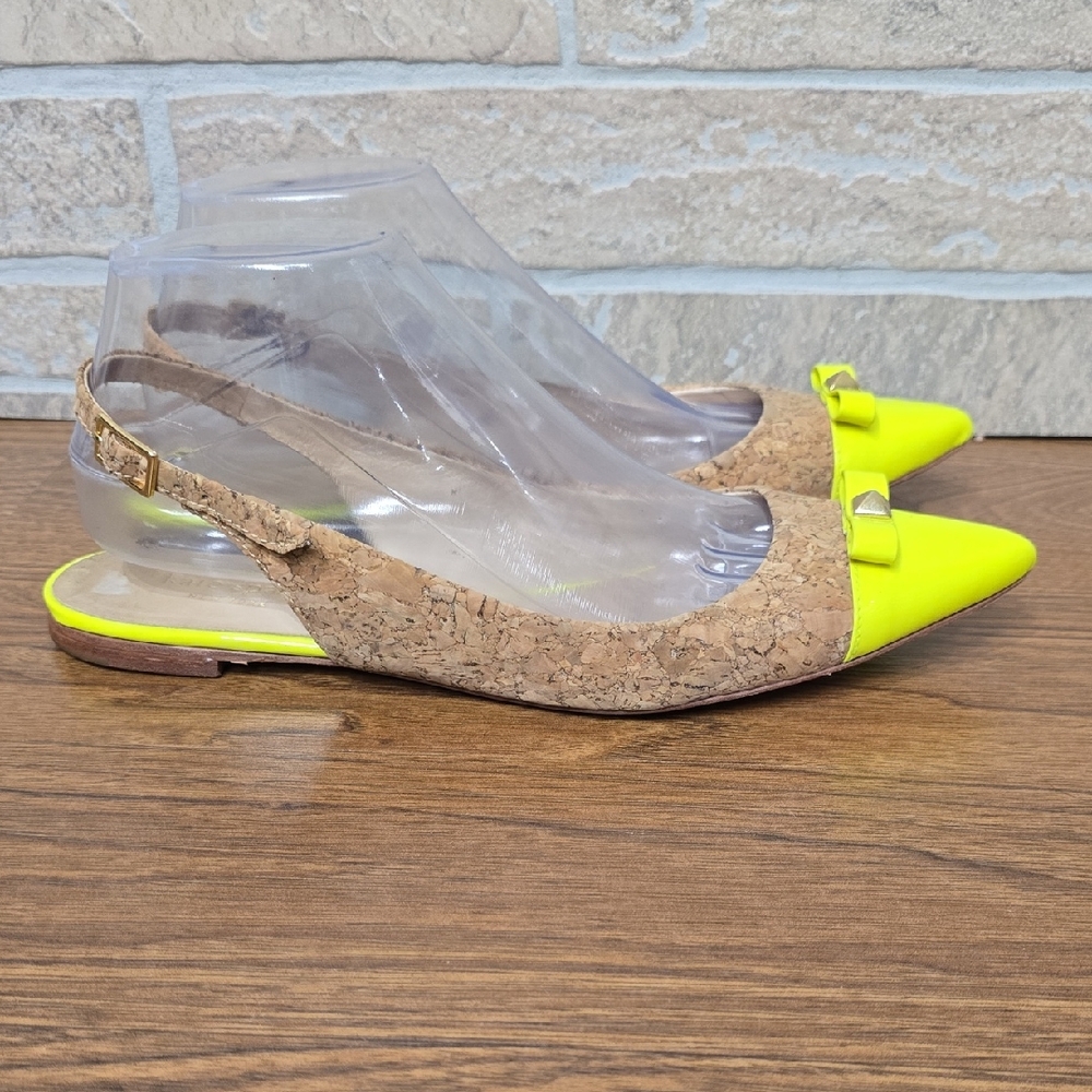 KATE SPADE GINNY CORK NEON YELLOW SLINGBACK MULE FLATS